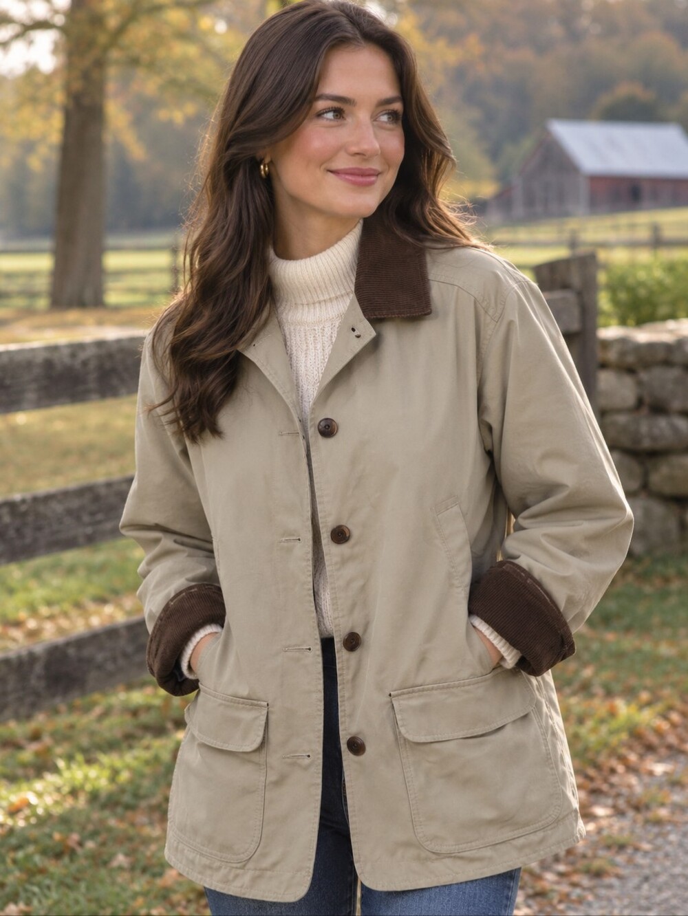 Vintage L.L. Bean Khaki Canvas Barn Coat Field Chore Jacket Medium
